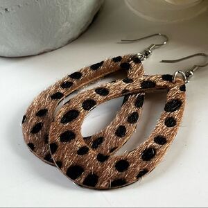 Boho Faux Leather Animal Print Teardrop Black Mocha Tan Lightweight Earrings